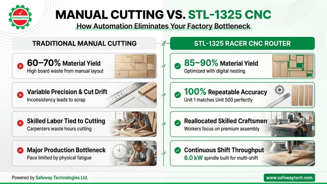 Manual Cutting Vs STL-1325 CNC